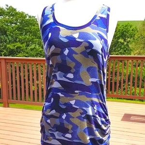 It's Summer top💙Blue Camo Print Ruched 🩵T Shirt Tank 💙D…